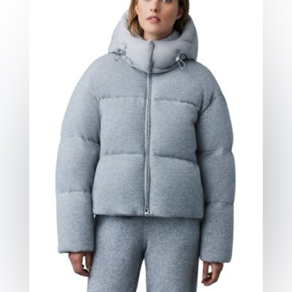 NWT Mackage Tessy Wool & Cashmere Down Jacket Sz M $1790 Light Grey Mix